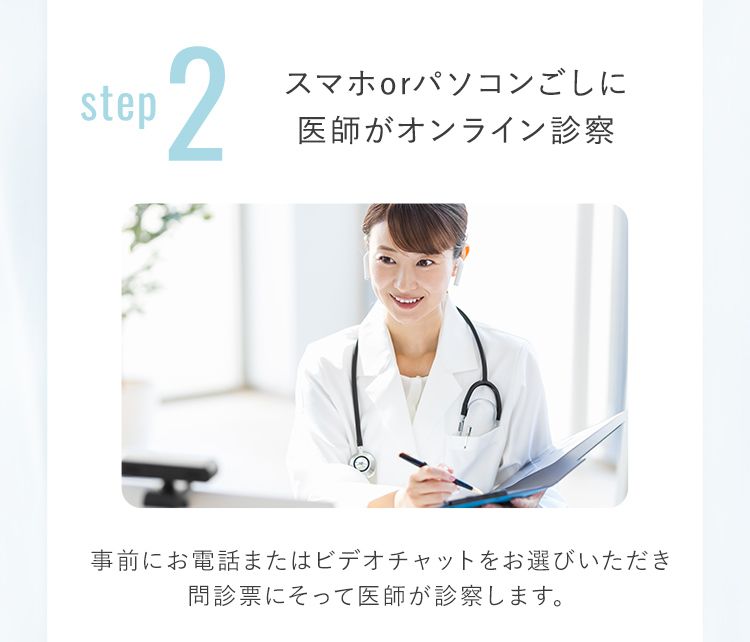 step2 スマホorパソコンごしに医師がオンライン診察