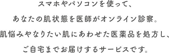 スマホやパソコンを使って医師がオンライン診察。医薬品をご自宅までお届けするサービスです。